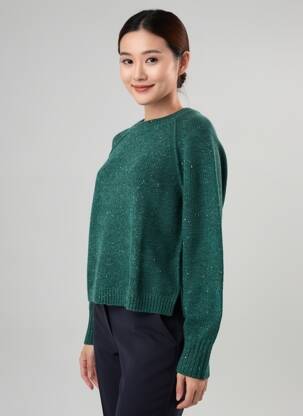 Pulover țesătură melanj mâneci lungi verde ZILCH femeie