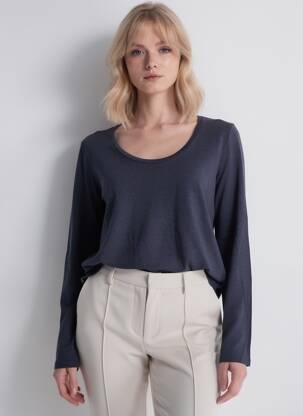 Tricou mâneci lungi mâneci lungi albastru MAJESTIC FILATURES femeie
