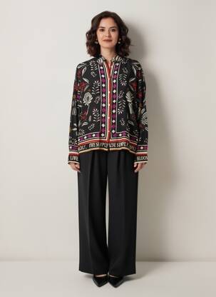 Cămașă imprimeu floral mâneci lungi negru MKT STUDIO femeie