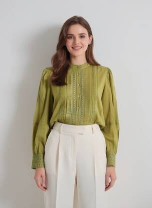 Cămașă croială cambrată mâneci lungi verde HARTFORD femeie
