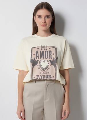 Tricou croială dreaptă mâneci scurte galben MKT STUDIO femeie