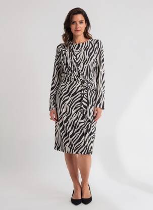 Rochie midi imprimeu fantezie mâneci lungi negru FRANK WALDER femeie