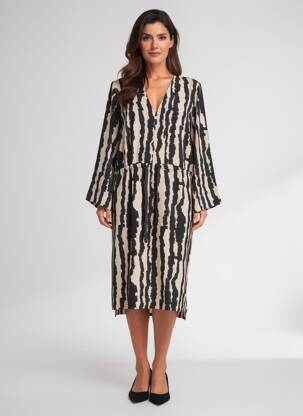 Rochie midi imprimeu fantezie mâneci lungi negru IN WEAR femeie