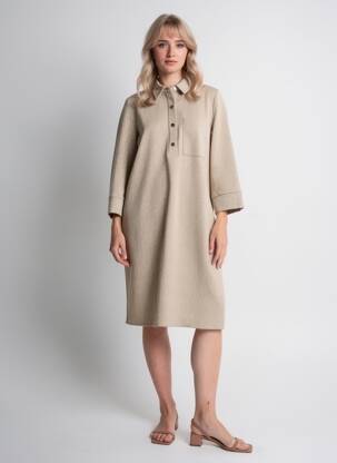 Rochie midi imprimeu fantezie mâneci lungi bej STREET ONE femeie