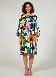 Rochie midi imprimeu fantezie mâneci lungi negru JOSEPH RIBKOFF femme