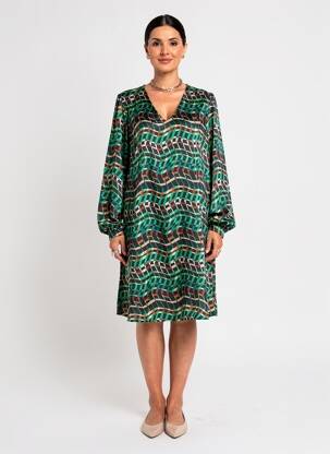 Rochie midi imprimeu fantezie mâneci lungi verde JOSEPH RIBKOFF femeie