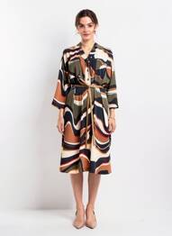 Rochie midi imprimeu fantezie mâneci lungi maro JOSEPH RIBKOFF femme