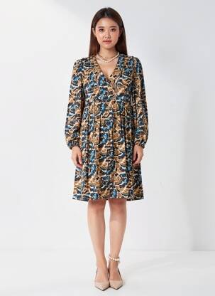 Rochie midi imprimeu fantezie mâneci lungi negru LOLA ESPELETA femeie