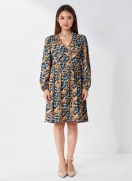 Rochie midi imprimeu fantezie mâneci lungi negru LOLA ESPELETA femme