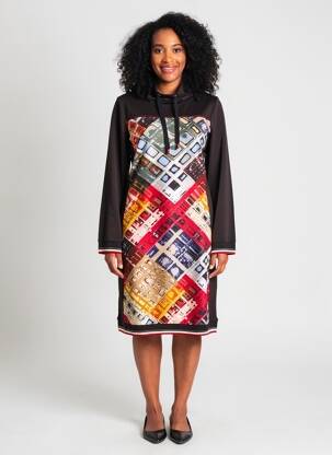 Rochie midi imprimeu fantezie mâneci lungi negru DOLCEZZA femeie