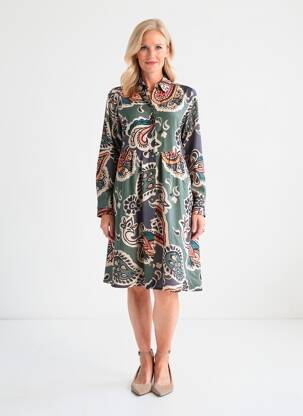 Rochie midi imprimeu fantezie mâneci lungi verde LOLA ESPELETA femeie