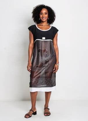 Rochie midi imprimeu fantezie fără mâneci negru ELISA CAVALETTI femeie