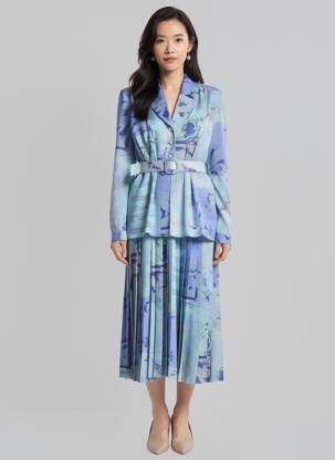 Rochie midi croială fluidă mâneci lungi albastru PAUL MAUSNER femeie