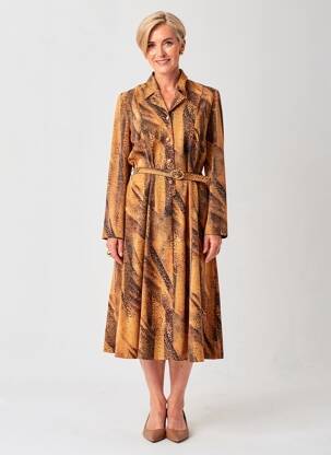 Rochie midi croială fluidă mâneci lungi maro LISA CHESNAY femeie