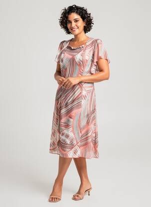 Rochie midi țesătură crep mâneci scurte portocalie GUY DUBOUIS femeie