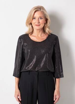 Top elasticitate mâneci 3/4 negru BIANCA femeie