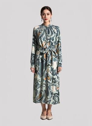 Rochie lungă mâneci lungi mâneci lungi verde RIVER WOODS femeie