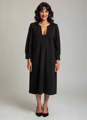 Rochie midi mâneci 3/4 mâneci 3/4 negru SUMMUM femeie