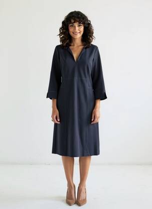 Rochie midi mâneci 3/4 mâneci 3/4 albastru SUMMUM femeie