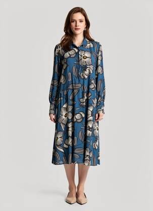 Rochie midi croială fluidă mâneci lungi albastru HARTFORD femeie