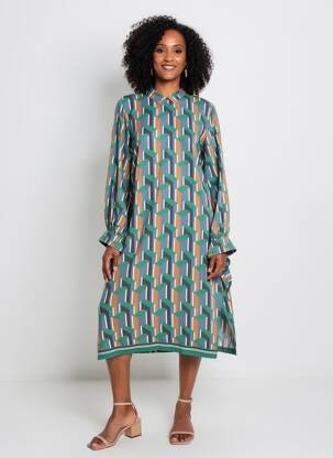 Rochie midi croială fluidă mâneci lungi verde RIVER WOODS femeie