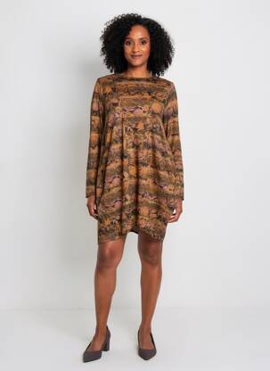 Rochie scurtă imprimeu floral mâneci lungi portocalie HIGH femeie