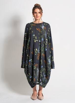 Rochie midi imprimeu floral mâneci lungi negru HIGH femeie