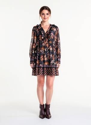 Rochie scurtă imprimeu floral mâneci lungi negru LIU JO femeie