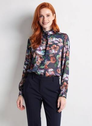 Cămașă imprimeu floral mâneci lungi albastru HIGH femeie