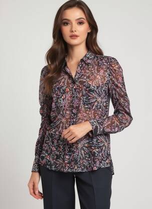 Cămașă imprimeu floral mâneci lungi negru BERENICE femeie