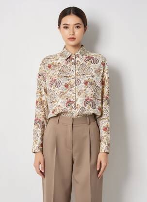 Cămașă imprimeu floral mâneci lungi bej JANE BLUE femeie