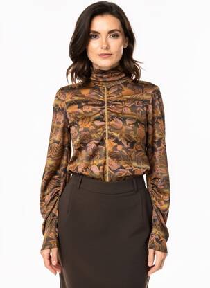 Top țesătură jersey mâneci lungi maro HIGH femeie