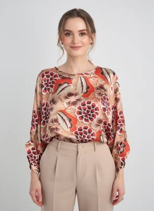 Bluză imprimeu floral mâneci 3/4 portocalie SUMMUM femeie