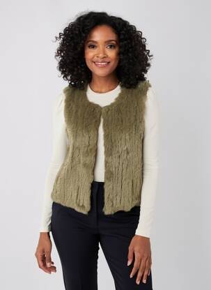 Vestă fără mâneci blană naturală verde OAKWOOD femme