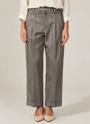 Pantalon drept talie cu cleme talie înaltă gri HIGH femeie
