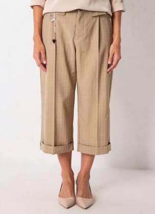 Pantalon 7/8 talie cu cleme mărime normală maro HIGH femeie