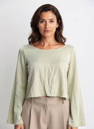 Top elasticitate mâneci lungi verde NOO femeie