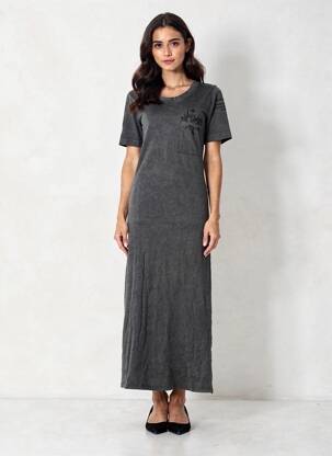 Rochie lungă mâneci scurte mâneci scurte negru ROSE GARDEN femeie