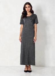 Rochie lungă mâneci scurte mâneci scurte negru ROSE GARDEN femeie