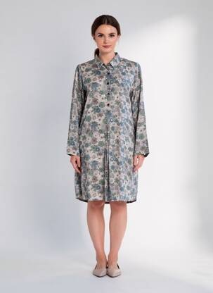 Rochie midi imprimeu floral mâneci lungi gri AGATHE & LOUISE femeie