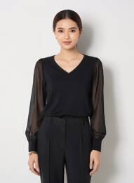 Top croială cambrată mâneci lungi negru BARILOCHE femme