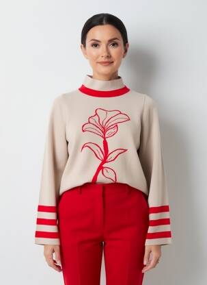 Pulover croială cambrată mâneci lungi bej TINTA STYLE femeie