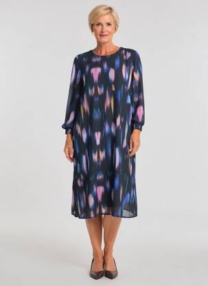 Rochie midi croială fluidă mâneci lungi negru SIGNATURE femeie