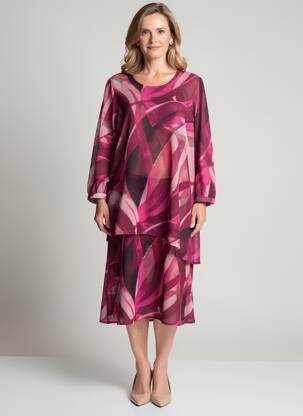 Rochie midi croială fluidă mâneci lungi violet SIGNATURE femeie