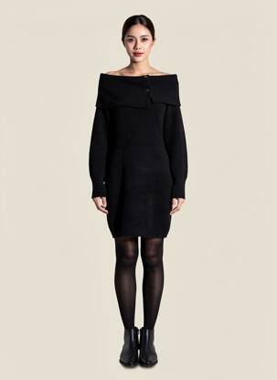 Rochie pulover elasticitate mâneci lungi negru MORGAN femeie