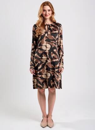 Rochie midi croială fluidă mâneci lungi maro SURKANA femeie