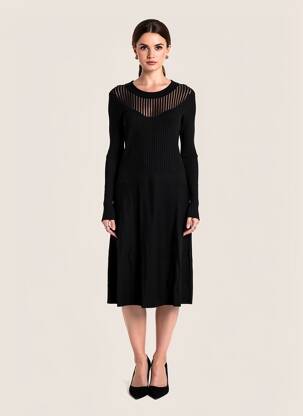 Rochie midi imprimeu fantezie mâneci lungi negru MORGAN femeie