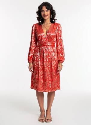 Rochie midi imprimeu fantezie mâneci lungi roșu MAELLE femeie