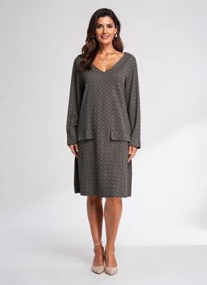 Rochie midi imprimeu fantezie mâneci lungi negru AGATHE & LOUISE femeie