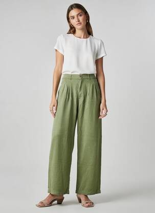 Pantalon larg țesătură poplin mărime normală verde REIKO femeie